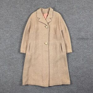 Vintage Kapmoor NY Tan Tweed Long Button Front Overcoat Women’s L Collared Lined